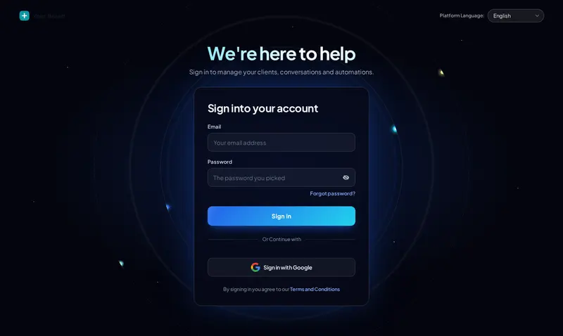 Orbit login page design for GoHighLevel: a dark space background with rings and planets circling the sign-in card